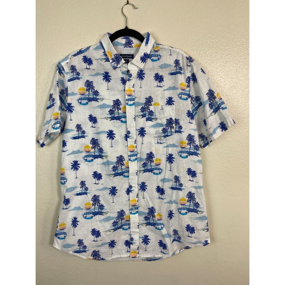 Club Room Cotton Linen Men Hawaiian Button Up Shirt size Large Vacation Tropical